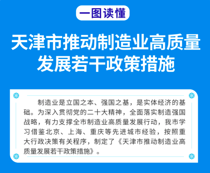 一图读懂 天津市推动制造业高质量发展若干政策措施