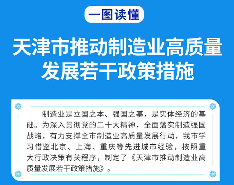 天津市推动制造业高质量发展若干政策措施